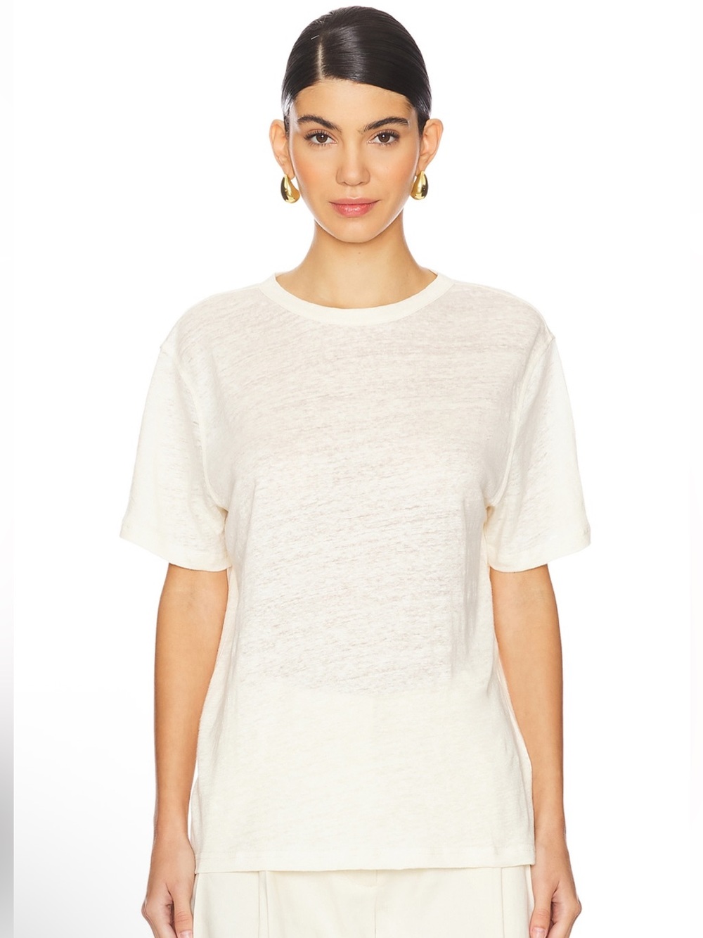 Sold Out NYC The Linen Perfect Tee, Cream, Crewneck, Size Medium